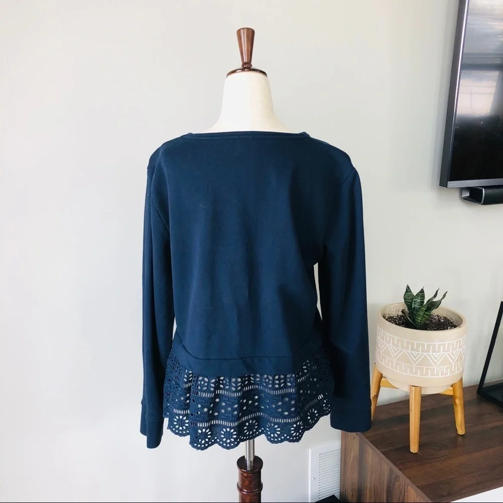 J. Crew Eyelet Drop Hem Crew Neck Terry Sweatshirt - Navy
